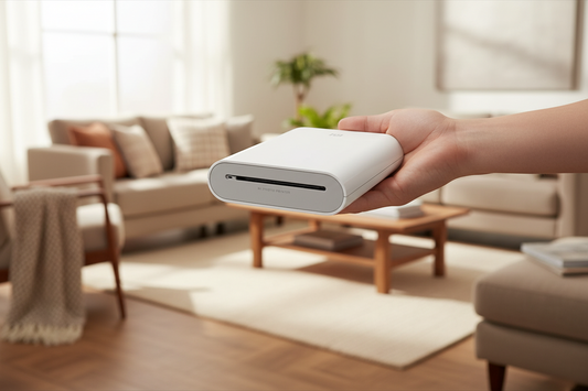 White pocketPrinter device on a white background